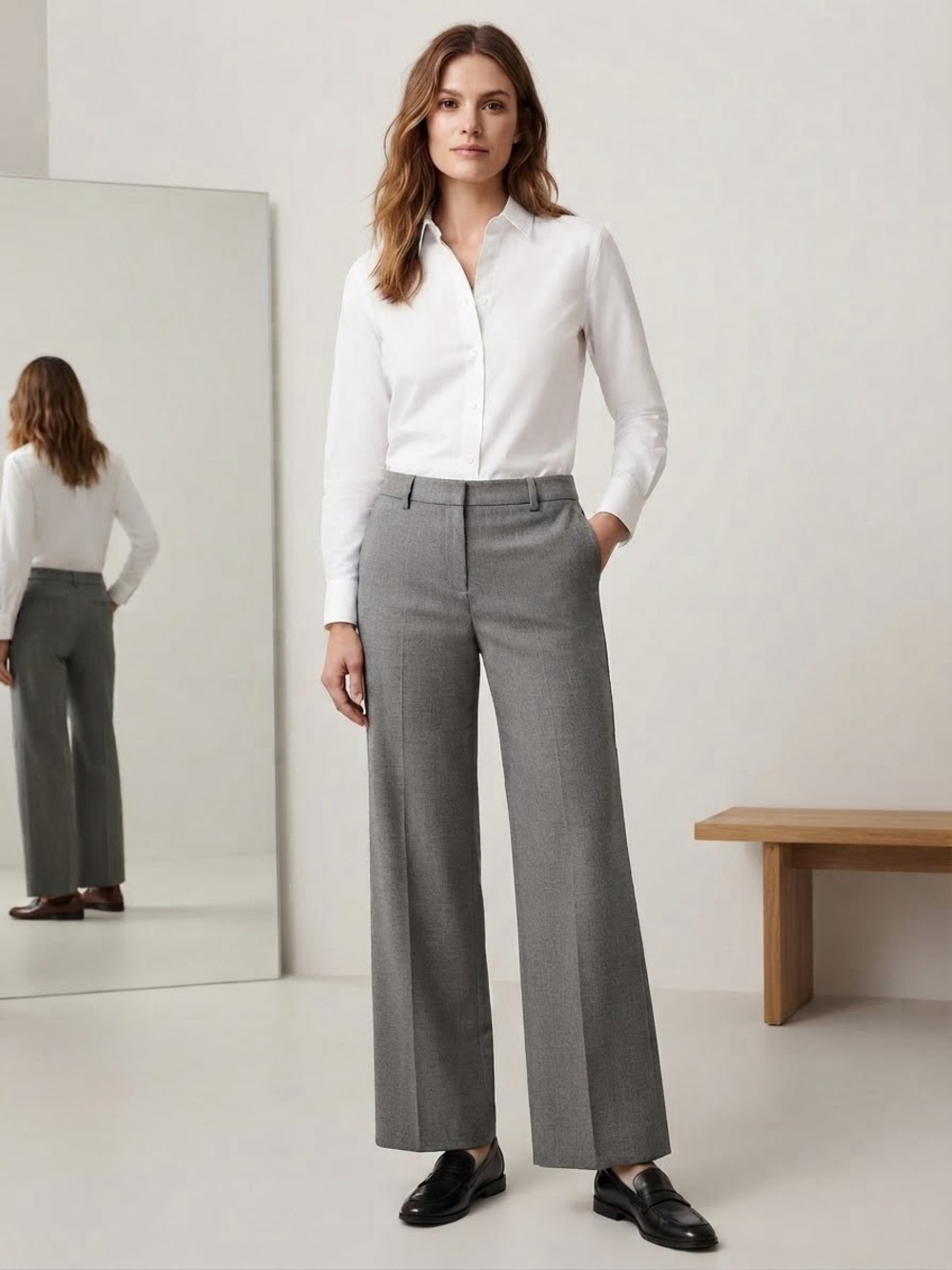 GAP Gray Houndstooth Wide-Leg Tailored Trousers Dress Pants